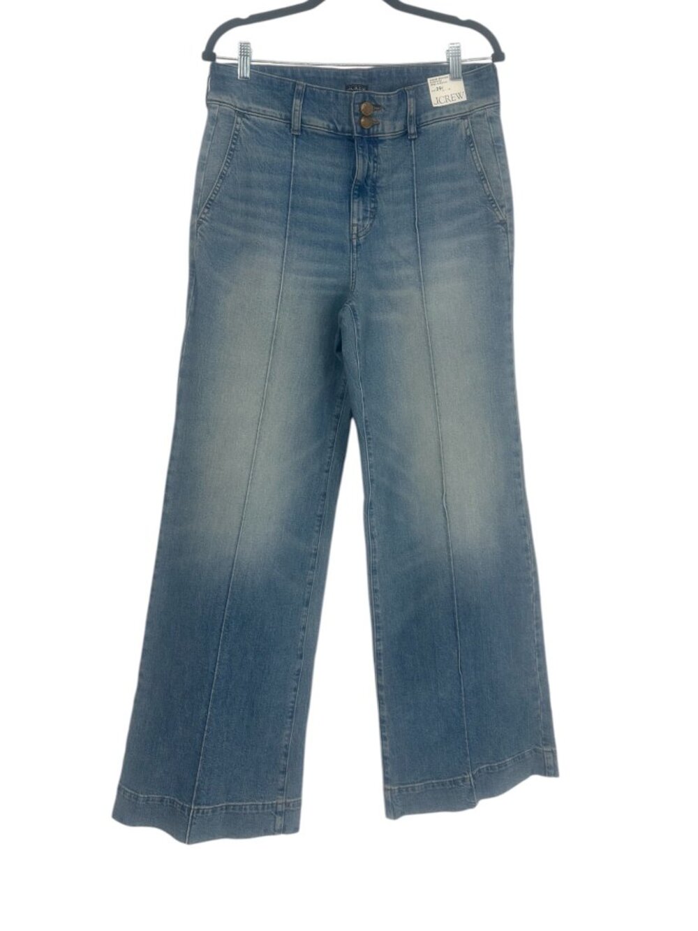J. Crew Women High Rise Denim Trouser Jeans 29T Tall Wide Leg Light Wash NWT